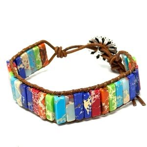- Bohemian Trendy Rectangular Cylindrical Woven Stone Bracelet.